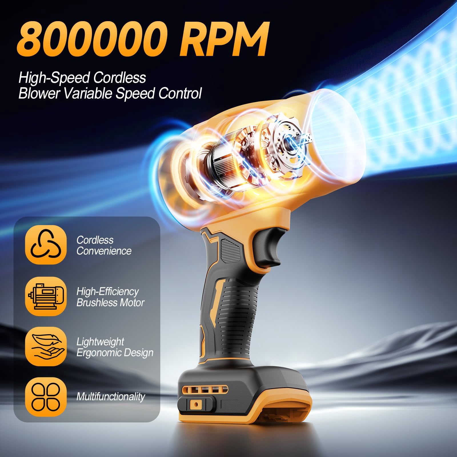 Cordless Leaf & Dust Blower Compatible with DEWALT 20V Battery, 30,000 RPM Jet Fan with Brushless Motor, Handheld Air Blower for Car Drying, Lawn Care, Home Cleaning (Tool Only)