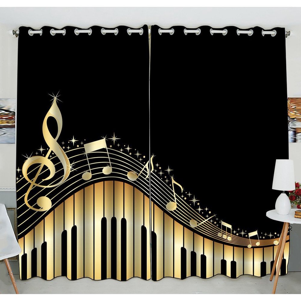 GCKG Musical Notes With Piano Window Curtain Kitchen Curtain Window