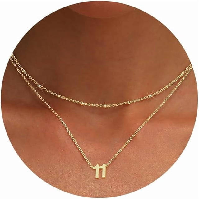 Chenchen Number Necklace for Women, 14K Gold Plated Layered Chain Number Pendant Jewelry Gifts for Sister Mom Girlfriend Daughter