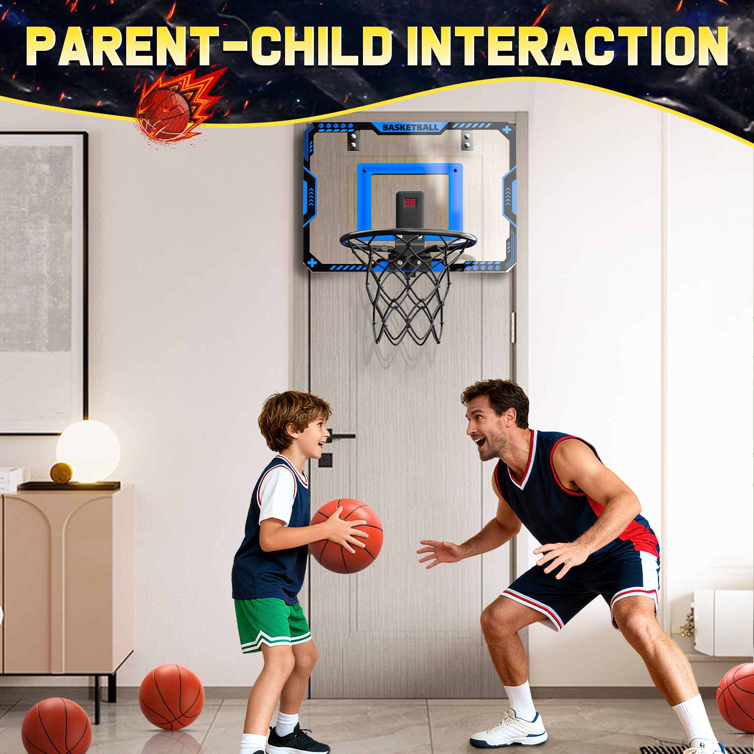JoyStone Indoor Basketball Hoop for Kids, Mini Basketball Hoop with Electronic Scoreboard, Sounds, Over The Door Basketball Game Toys Gifts 3 Balls for Kids & Adults