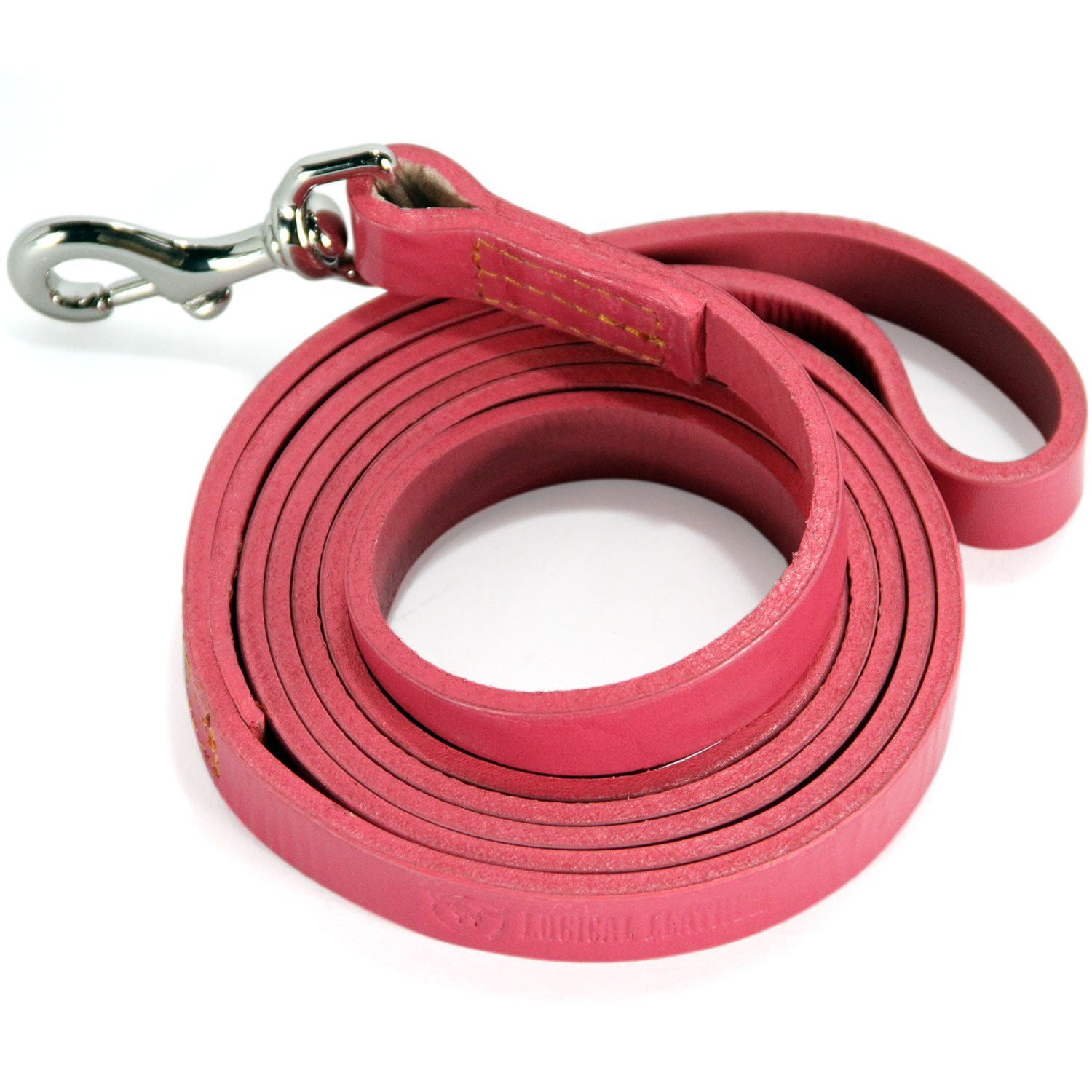 logical leather 6 foot dog leash - best for training - water resistant heavy full grain leather lead - pink