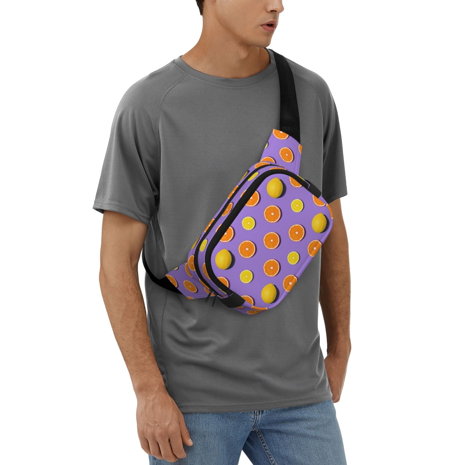 Fuzoiu Yellow Lemon And Orange Print Unisex Square Double Layer Waist Bag,Crossbody Fanny Pack Travel Workout Accessory