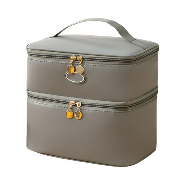 Fiudx Bolsa Térmica para Almuerzo, Nevera de Doble Compartimento, Impermeable y Térmica, Correa Ajustable para El Hombro, Ligera y Portátil, Ideal para El Trabajo, Viajes y Picnic, Beige, Gris y Verd