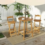 Tangkula 31.5 Acacia Wood Patio Bar Table, Round Bistro Table with Umbrella Hole, Outdoor Dining Table for Garden, Backyard, Poolside