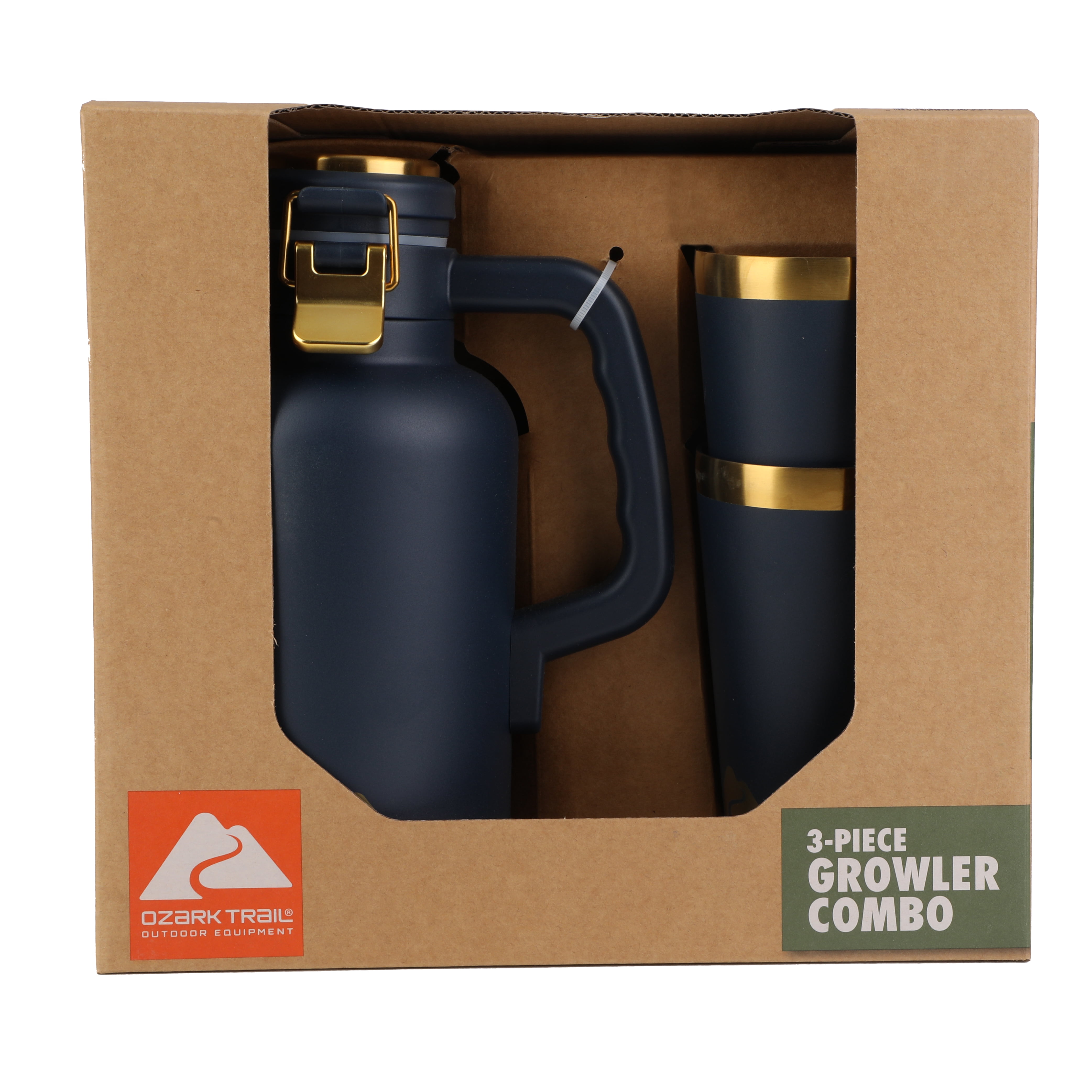 Ozark Trail 16oz Stainless Steel Pint Tumbler and 48oz Insulated Growler Set, Navy