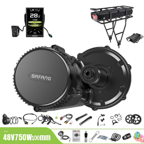 BAFANG Mid Drive Kit 750W BBS02B Electric Bike Conversion Kit 48V Ebike Conversion Kit for 100MM Mountain Bike Road Bike DPC010 Display and 48V18.2Ah Rear Rack Battery