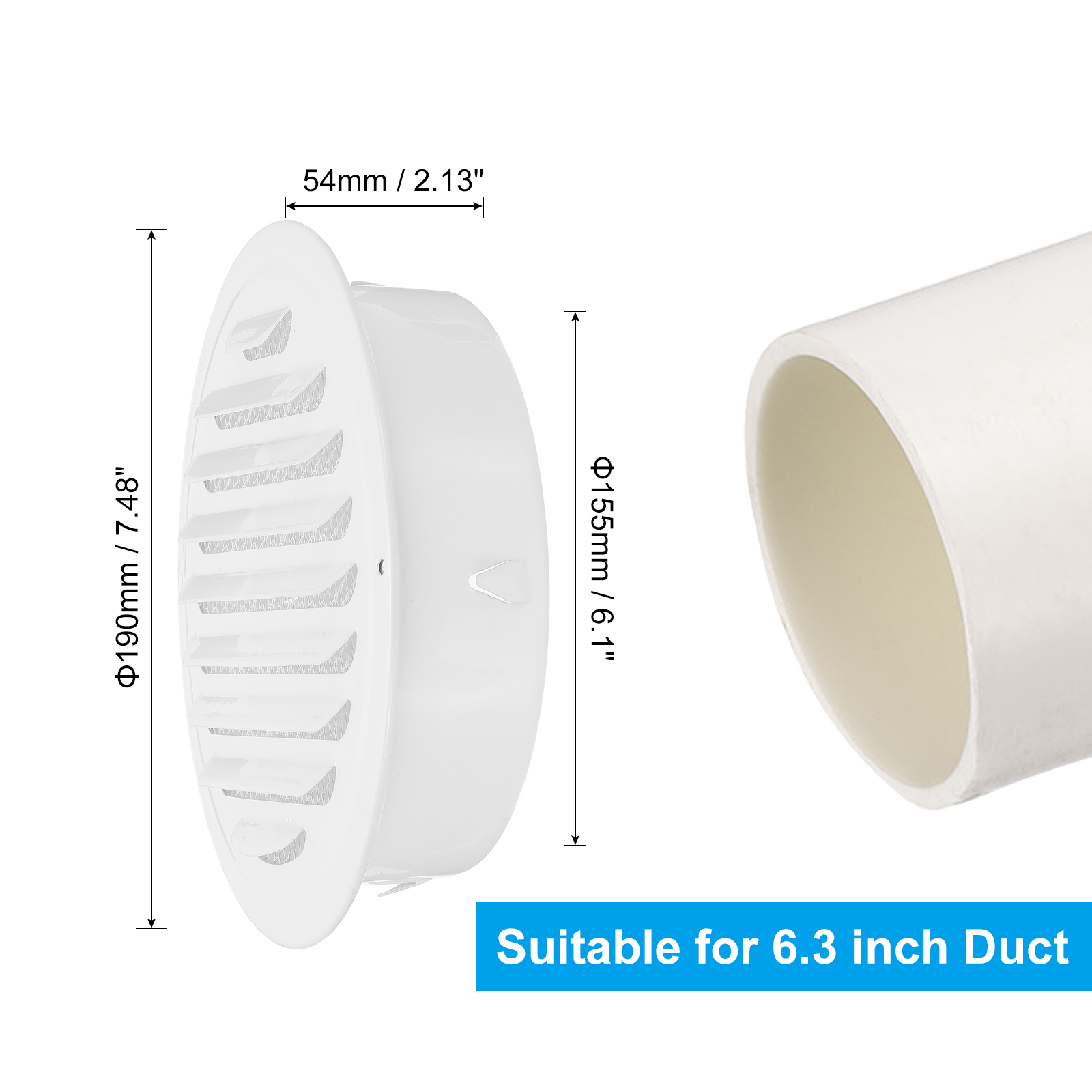 Uxcell Round Air Vent Cover Stainless Steel Louvered Wall Inlet Outlet Grill Screen Mesh Ducting Soffit Vent with Screws 1 Set White 6.3"
