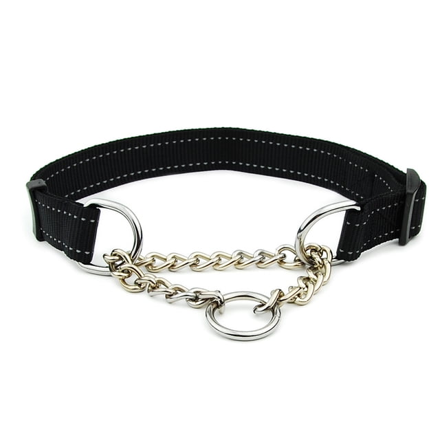 Collier en Métal pour Animaux de Compagnie Remplacement Lavable Robuste Réglable Randonnée en Plein Air Jouer Animaux de Compagnie Remorquage Choker Accessoires Réfléchissants Noir