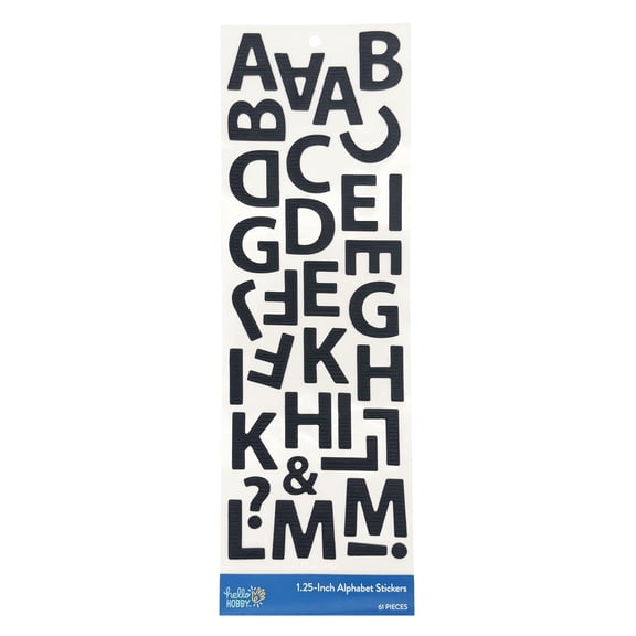 Hello Hobby 1" Alphabet Sticker Sheet - BLACK CRIMPED