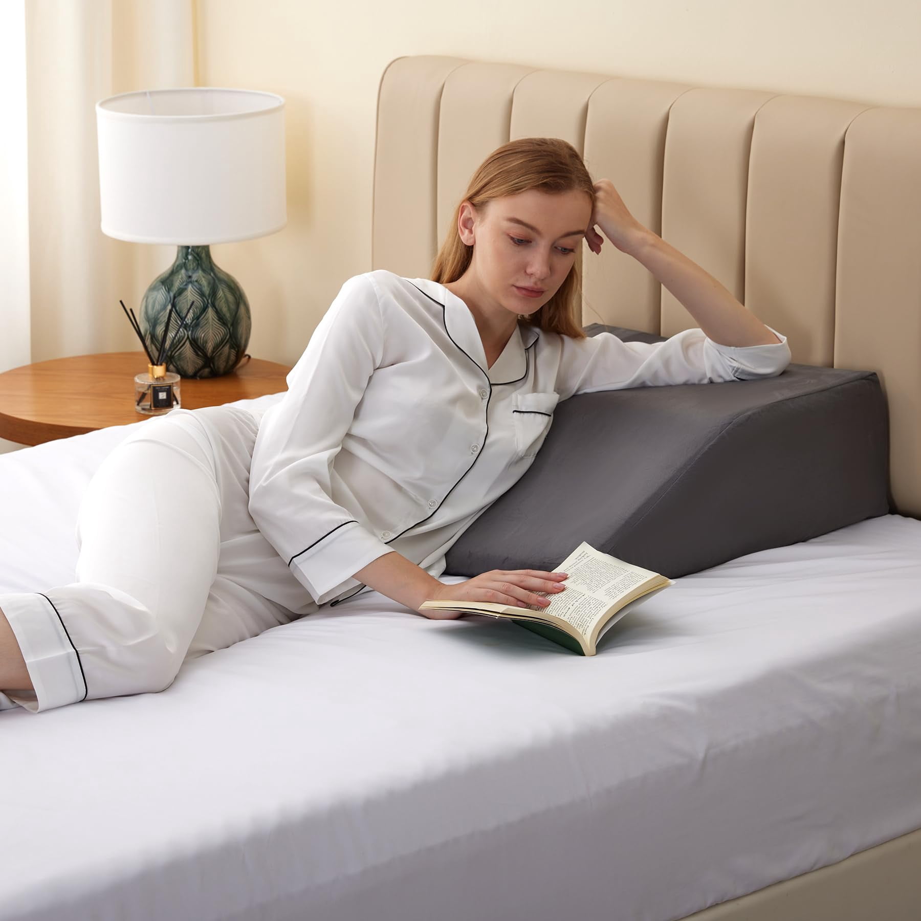 Leg Elevation Pillows  For Sleeping Gel Memory Foam Top Wedge Pillow Wedges After - Removable Cover (10 Inch Dark Grey)