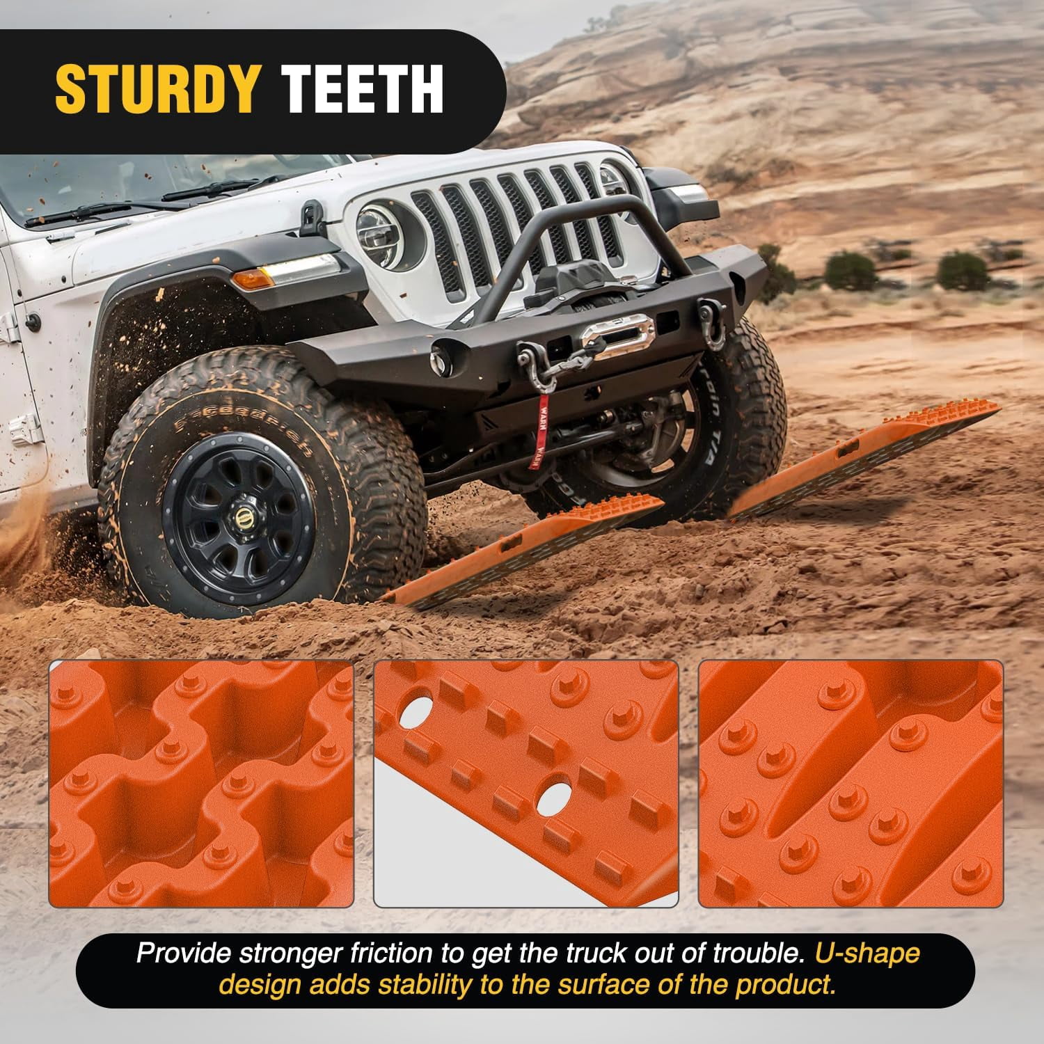 Nilight Recovery Off-road Traction Boards Emergency Tire Mats For 4WD 4X4 Mud Sand Snow with 2PCS Mounting kit Zipper Bag 2 leashes (Orange)