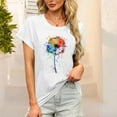 thumbnail image 2 of Fartey Womens Cotton Crew Neck Short Sleeve Shirts Loose Fit Summer Casual Tops Fashion Floral Graphic Tees Basic Going Out T-Shirt White XXL, 2 of 7