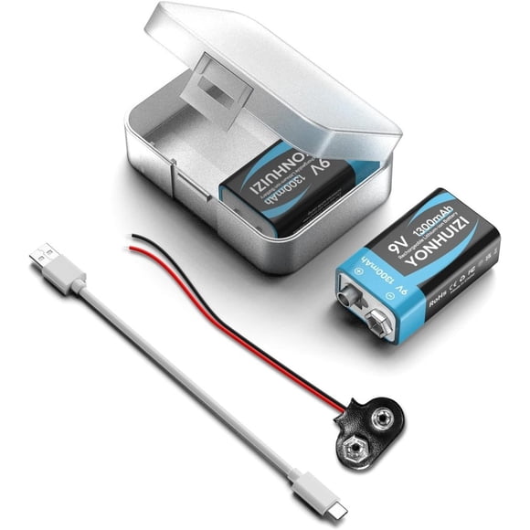 Rechargeable 9V Batteries Packs, 2 x 1300mAh 9 Volt Lithium-ion Square Battery