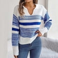 thumbnail image 2 of WEAIXIMIUNG Female Cropped Cardigan Sweaters for Women Women'sWinter Casual Collar Contrast Stripe Long Sleeve Knitted Pullover Sweater S Workout Sweaters for Women, 2 of 8
