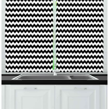 Black And White Panels Chevron Curtains 2 Panels Set, Zig Zags in Black and White Sharp Arrow Inspired Classic Retro Tile Monochrome, Window Drapes for Living Room Bedroom, 55W X 39L Inches, Black White, by Ambesonne ()