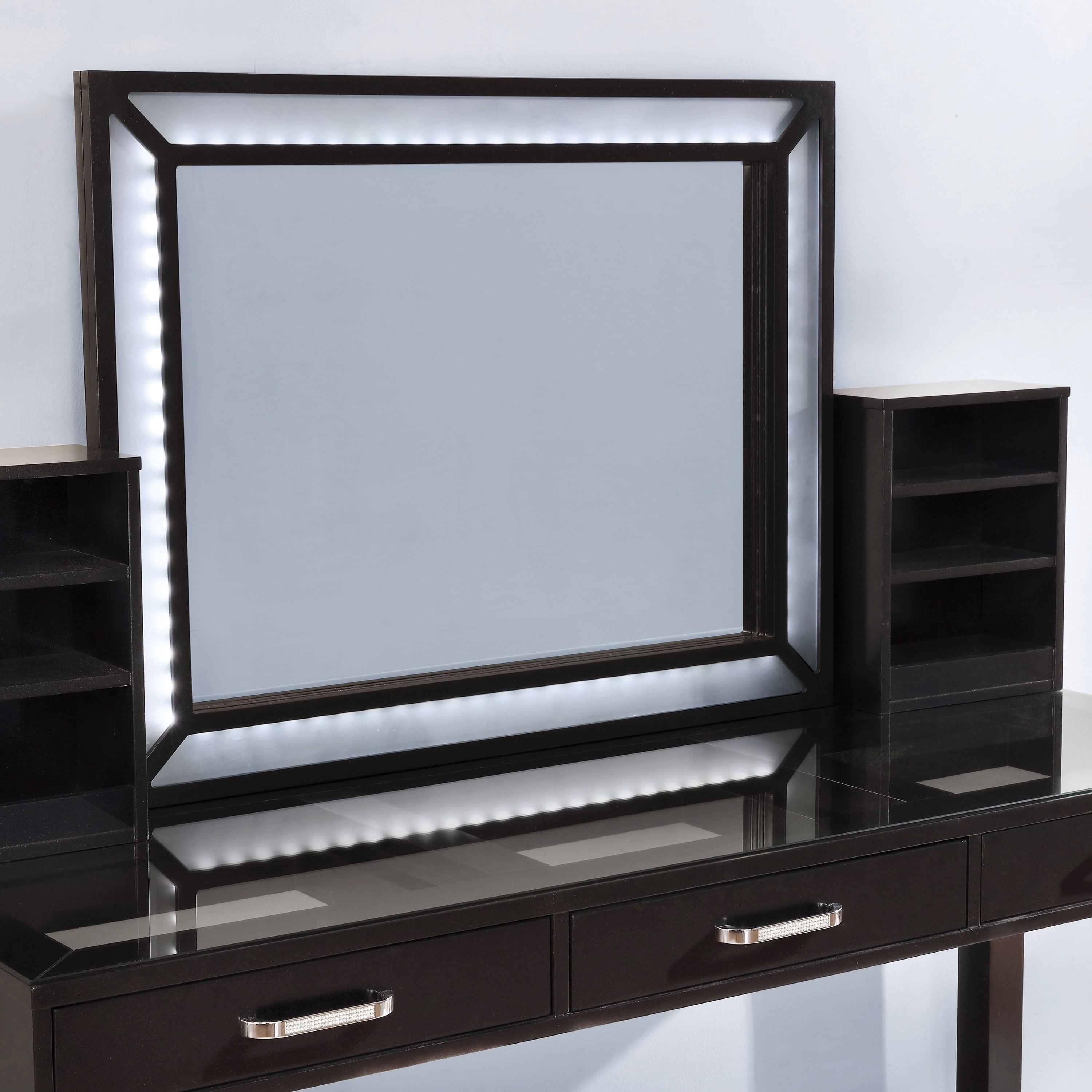 Furniture of America Wreston 3-Piece LED Vanity Set, Obsidian Gray