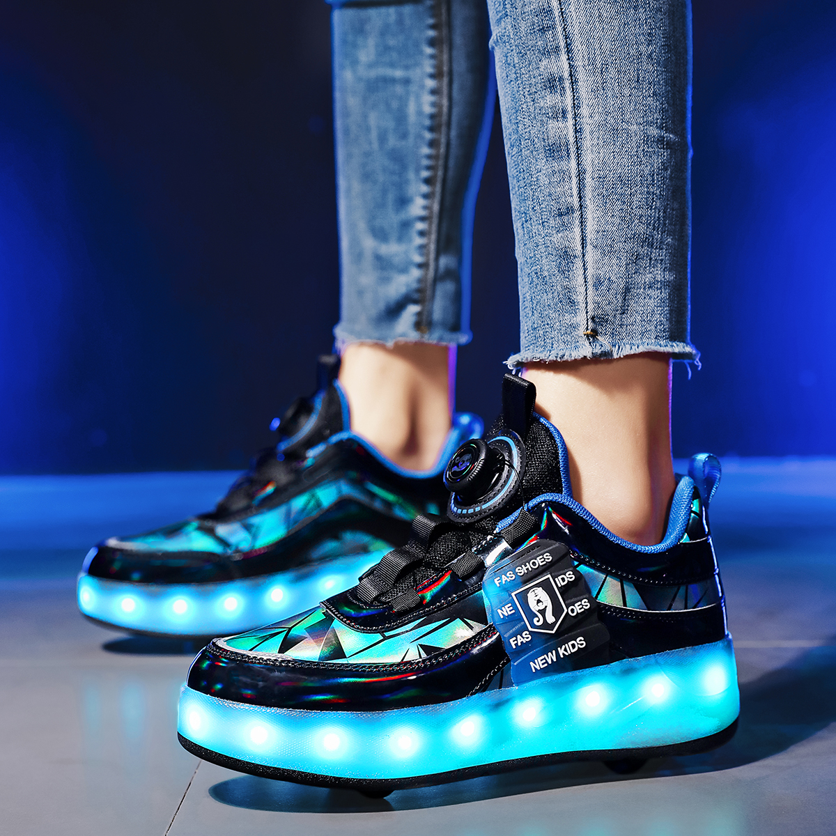 OnyxTrek LED Roller Skate Shoes for Kids Boys Girls Light Up Roller Sneakers with Detachable Wheels Rechargeable Flashing Wheeled Shoes