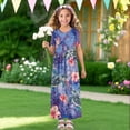 thumbnail image 4 of Uourmeti Girls Summer Maxi Dresses Crew Neck Short Sleeve Casual Flowy Tiered Long Dress with Pockets (Sea Turtle Flower), Size 11-12 Years, 4 of 7