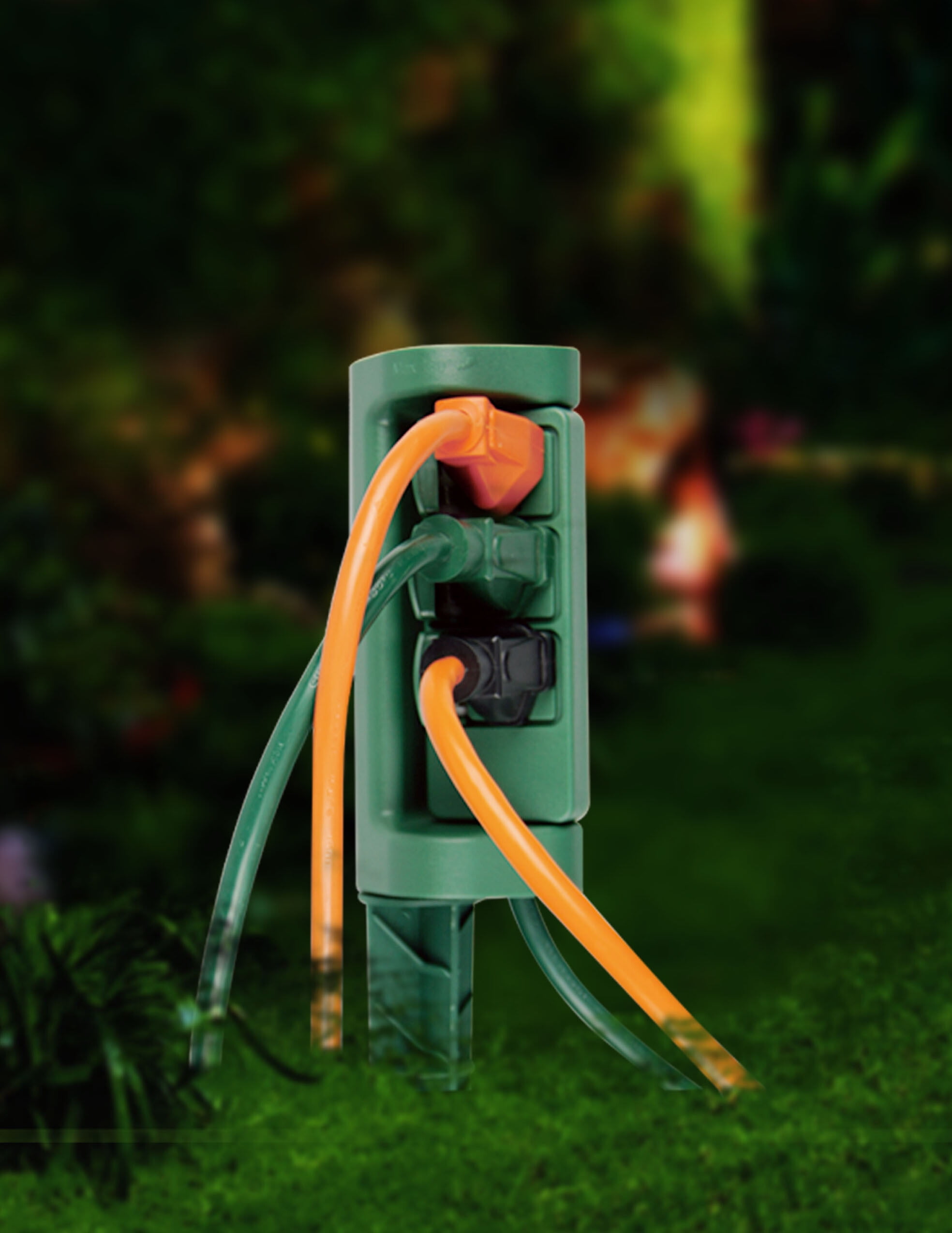 (4 pack) Hyper Tough 3-Outlet Outdoor Stake Timer with 3-Pronged Outlet Swivel Function, 10 Amps, Green
