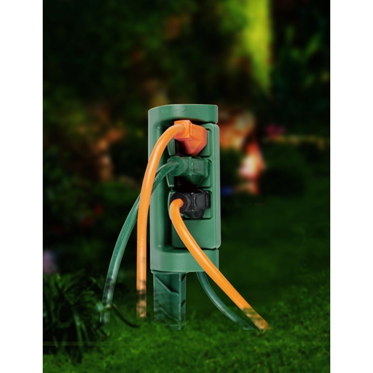 Hyper Tough Outdoor 3-Outlet Power Stake with Outlet Swivel Function, Green