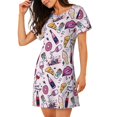 thumbnail image 2 of Fotbe Wine Bata de Dormir para Mujer con Estampado, Camisón de Algodón de Manga Corta, Ropa de Dormir Casual, 2 of 6