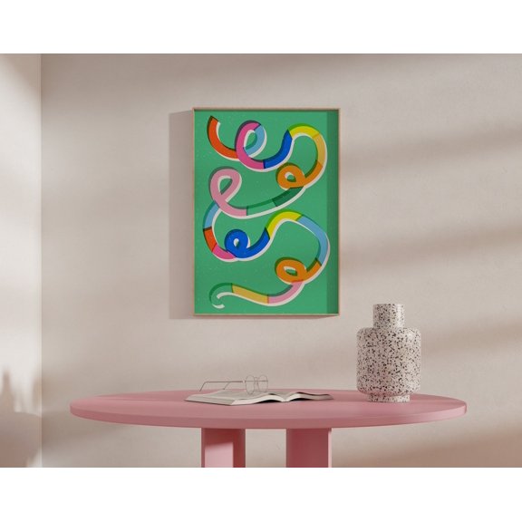 Colorful Swirl Geometric Wall Art, Colorful Swirl Squiggle Art, Colorful Living Room Print, Geometric Art Print Wall Art, Modern Wall Decor, 8x12 UNFRAMED