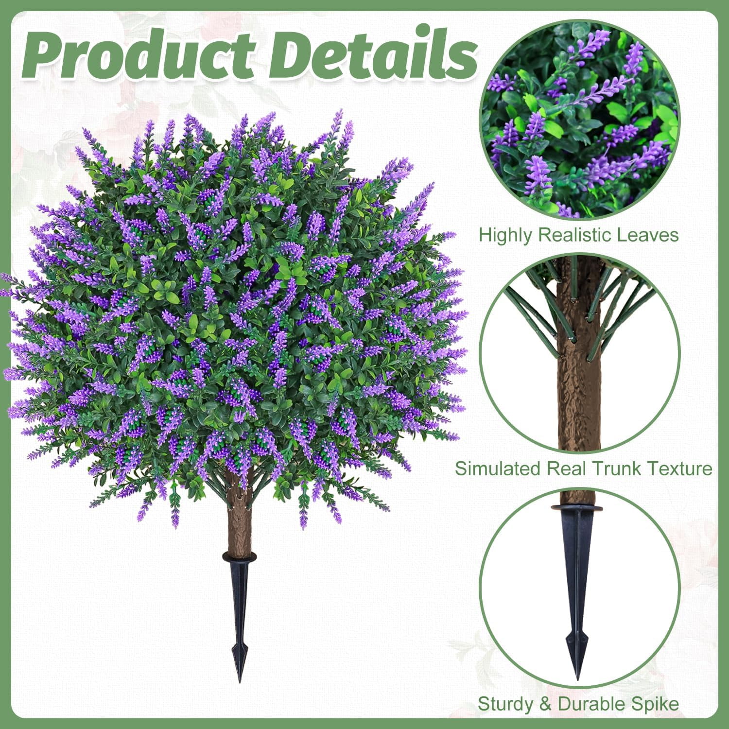 Artificial Lavender Topiary Ball Trees with Ground Spikes 2 Pack 25.5 Inches  Artificial Shrubs Fake Evergreen Artificial Plant Brushes for Home Front Porch Garden Decorations