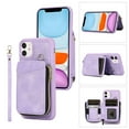 thumbnail image 1 of ELEHOLD for iPhone 11,Luxury Zipper Wallet Case with Card Slots Zipper Pocket Kickstand Function Wriststrap Crossbody Shoulder Strap Shockproof Purse Case,purple, 1 of 7