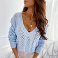 thumbnail image 2 of Duoif Sweaters for Women Trendy Women Casual Solid Color Hollow V Neck Knit Sweater Women's Sweaters Womens Tops Light Blue L, 2 of 7