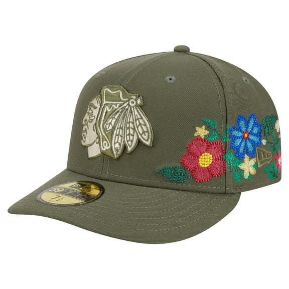 Men's New Era Olive Chicago Blackhawks Tonal Florals 59FIFTY Fitted Hat