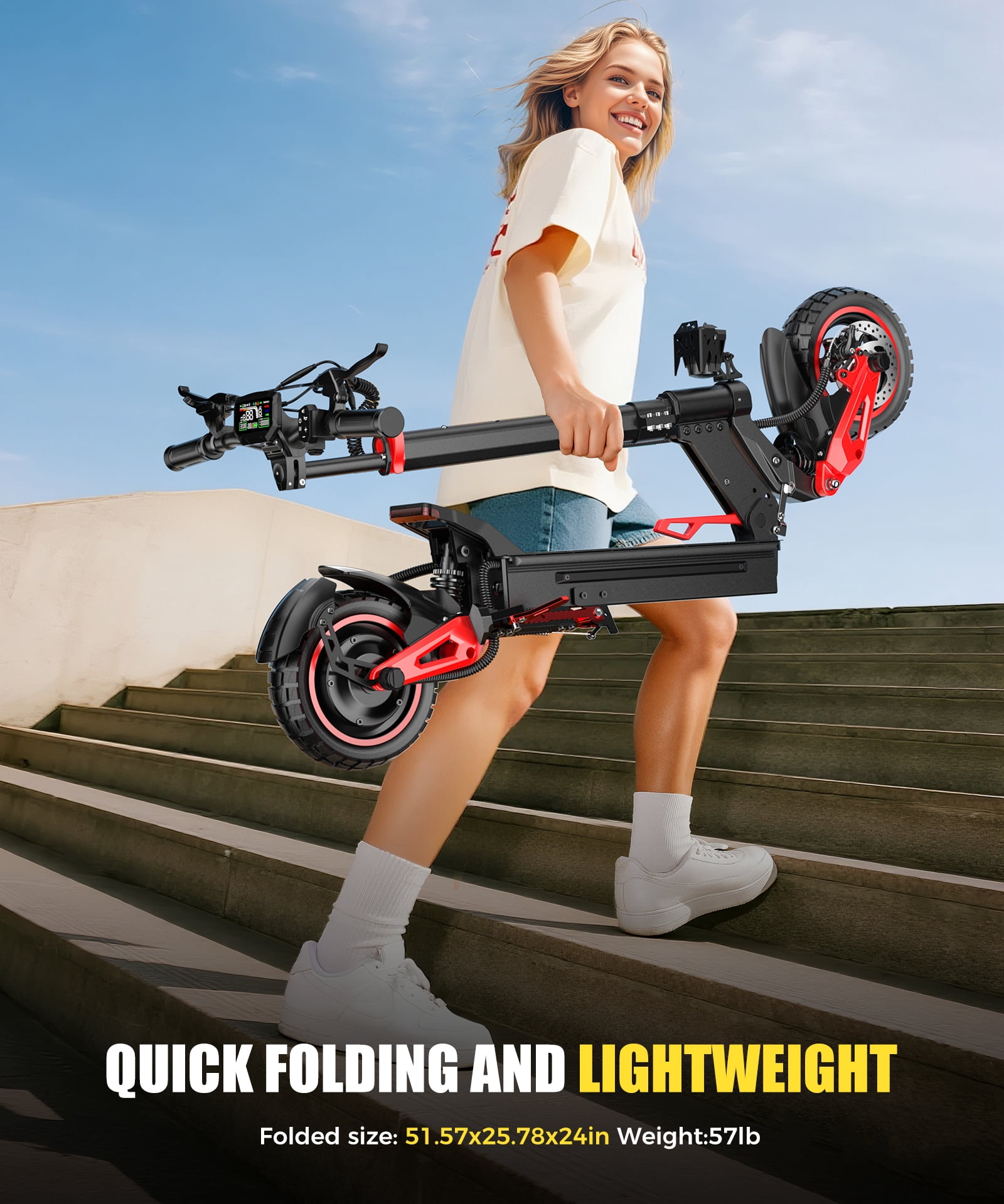 FREEBOY J15-max Off-road Electric Scooter,11 inch Pneumatic Tires,Easy Folding Design,Automatic Lighting System 1600W Brushless Motor,Real-Time LCD Display