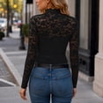 thumbnail image 5 of Women's Lace Mock Neck Top Long Sleeve Floral Sheer Blouse Slim Fit Layering Shirt with Scalloped Edge for Daily Wear, 5 of 5