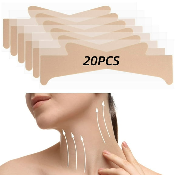 Trianu 20Pcs Neck Tape, Neck Lift Tape, High Elastic Neck Tape Lifting Invisible, Neck Strip for Neck Lifting, Improve Wrinkles, Neck Lines for Women and Men(Beige)