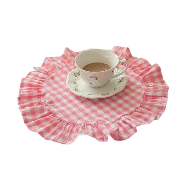 Mantel individual de cocina cuadrado y redondo de algodón lavado con bordes plisados, resistente al calor, para comedor, hogar, cocina, fiestas.