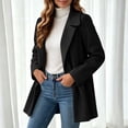 thumbnail image 3 of EANJE Women's Short Fleece Blend Coat, Collared Long Sleeve Relaxed Fit Jacket, Solid Color Casual Outerwear for Autumn Winter Shopping Black M, 3 of 5