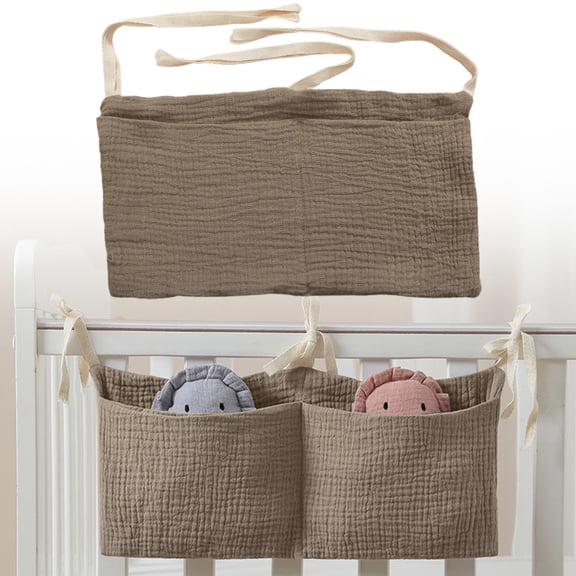 XIPYYKM Cotton Baby Bedside Hanging Storage Bag,2 Pockets Organizer for Baby Cribs and Toys (Khaki)