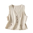 thumbnail image 2 of Vmvidoty Women's Linen Vest Summer Sleeveless V Neck Blazer Vest Lightweight Work Casual Cotton Waistcoat with Pocket Beige M, 2 of 9