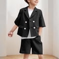thumbnail image 4 of WRKEKC Girls Summer Outfits Short Sleeve Turn Down Collar Solid Color Blazer with Pockets and Shorts Set for 1-13 Years, 4 of 6