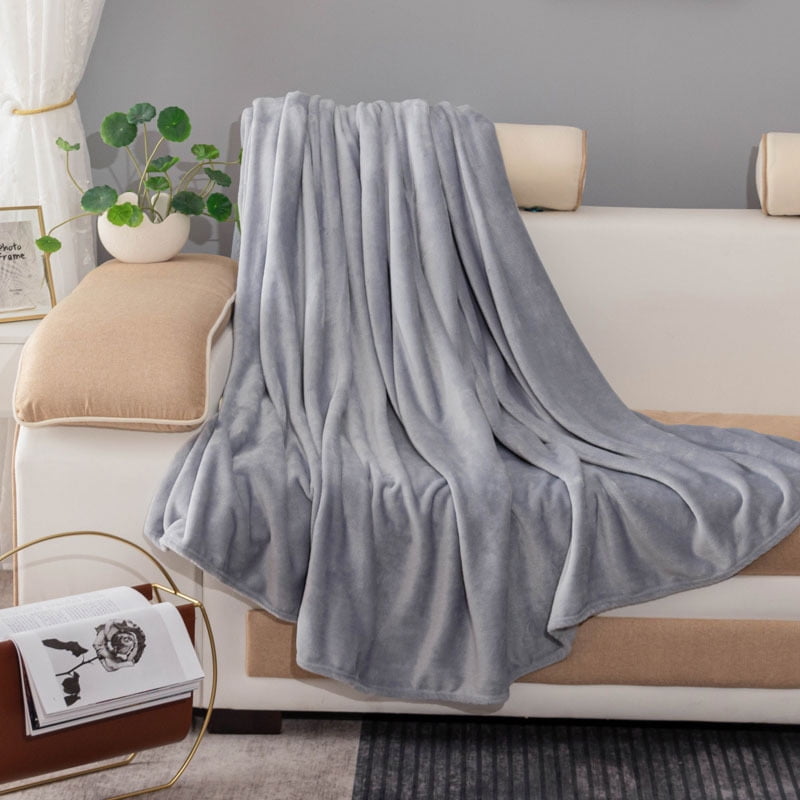 Fleece Blanket 130 x 150cm Fleece Sofa Blanket Thick Soft Warm Single Bed Blanket High Quality Light Gray
