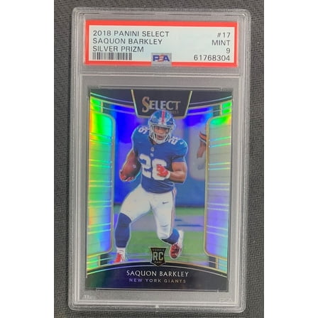 Saquon Barkley 2018 Panini Select Silver Prizm Football Rookie Card #17 Graded PSA 9