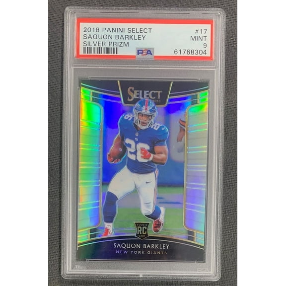 Saquon Barkley 2018 Panini Select Silver Prizm Football Rookie Card #17 Graded PSA 9