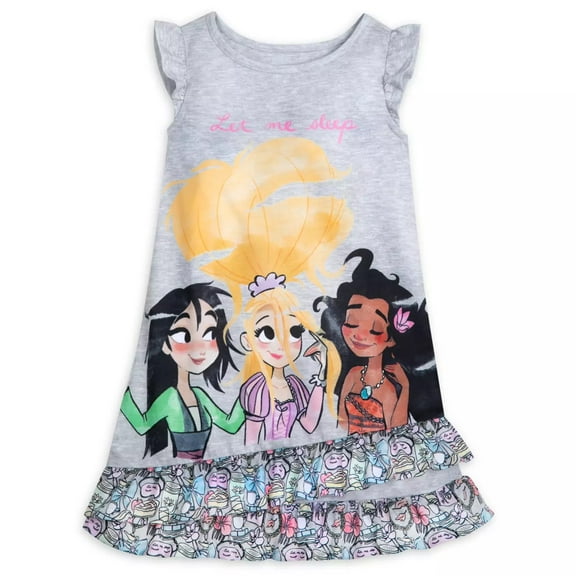 Disney Princess 'Let Me Sleep' Character Tiered Gray Nightgown, Gown (Size 7/8)