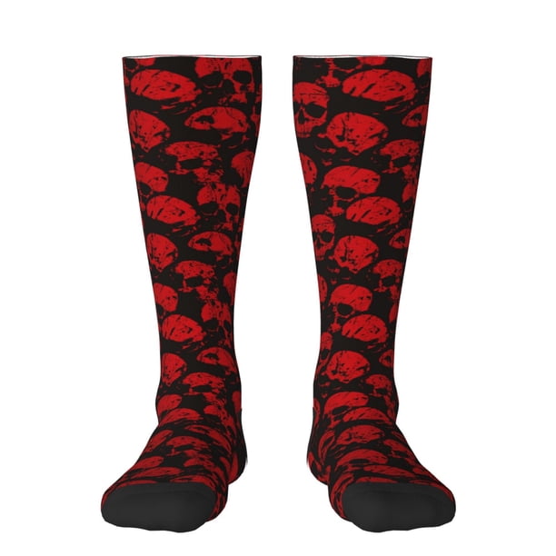 Fotbe Red Skulls Calcetas Divertidas Estampadas para Hombre y Mujer, Calcetas de Algodón hasta la Rodilla para Caminar, Correr, Enfermería y Embarazo
