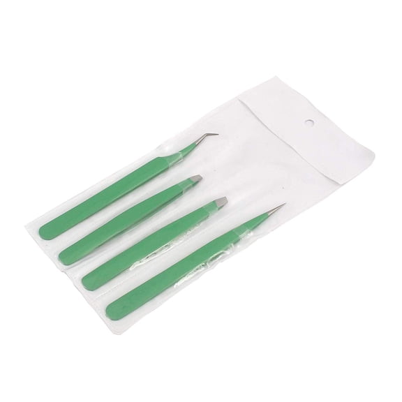 OdontoMed2011® Tweezer Pack- 4 Tweezers Set- Ingrown Hair Remover Treatment. Eyebrow Shaper. With Protective Case, Slanted And Pointed Eyebrow Tweezer Set (Green)
