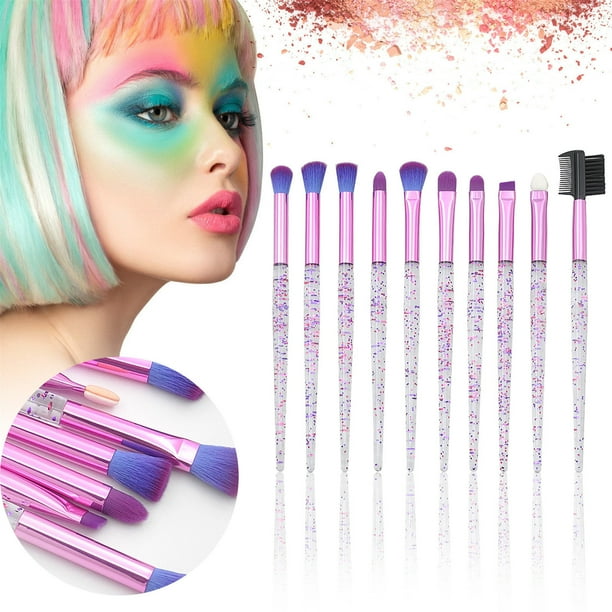 Rubor para mejillas, rubor en polvo rosa, juego de 10 brochas de maquillaje portátiles, brochas, juego de brochas para sombras de ojos, brochas de maquillaje