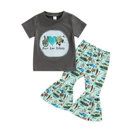 

Toddler Sets For Girls 6T Children Paece Love Fishing Summer Suit T Shirt Short Sleeved Flared Pants Two Piece Set 1 To 6 Years Girls Winter Clothes Grey 4-5 Years