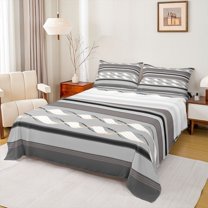 Feelyou Adult Minimalst Bed Sheets, Grey Stripes Abstract King Sheets, Modern Fashion Theme Sheet Set, Breathable Home Decor, 4-Piece
