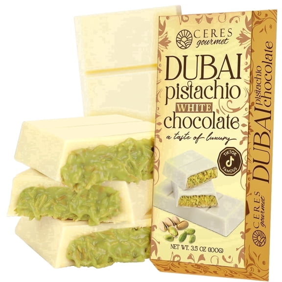 Dubai Chocolate Pistachio Bar | White Chocolate, Pistachio and Kunafa | 3.5oz | by Ceres Gourmet