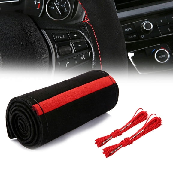 WEISIPU 15" Car Steering Wheel Cover Suede Leather with Needle Thread Anti-Slip Case DIY