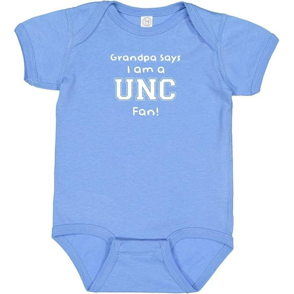 My Grandpa Says I am a UNC Fan Cute Carolina Blue Baby Bodysuit (6 Months)